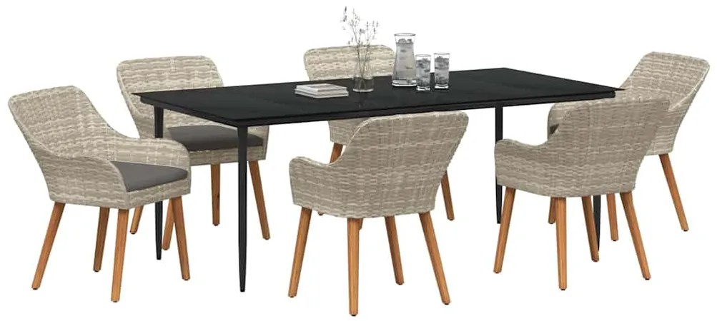 Conjunto de sala de jantar 7 pcs Cinza claro e preto Largo