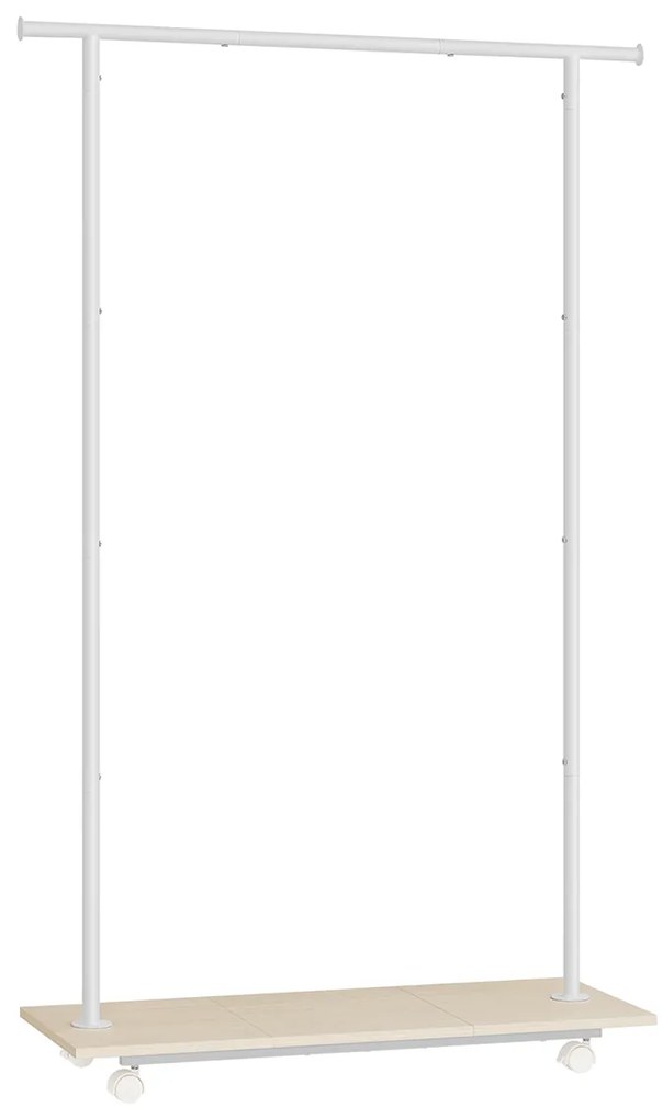 Cabideiro com rodas SONGMICS HSR151W01 com prateleira, 98,5 cm de largura, carga total de 50 kg, cabideiro de aço para quarto, bege natural, branco-nuvem