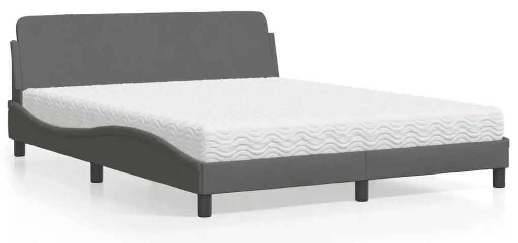 Cama com colchão 160x200 cm tecido cinzento-escuro