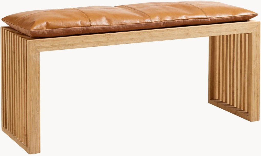 Banco em bambu com almofada em couro Rib