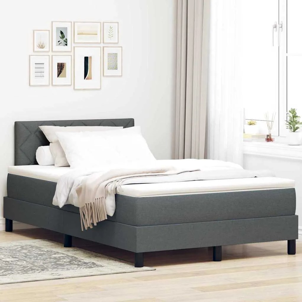 vidaXL Cama Box com colchão Cinza Escuro 120 x 200 cm tecido
