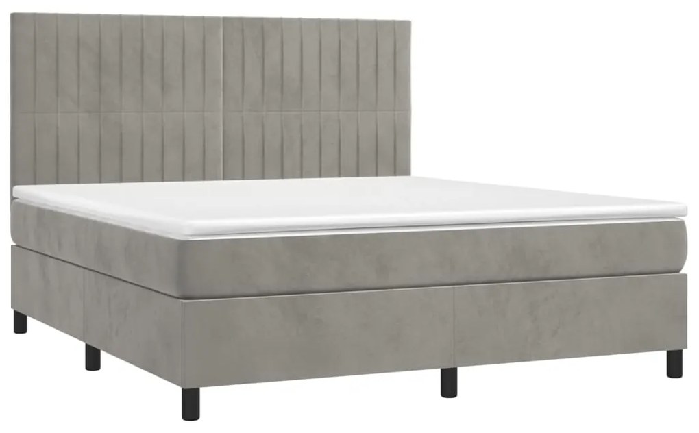 Cama box spring c/ colchão/LED 160x200 cm veludo cinzento-claro