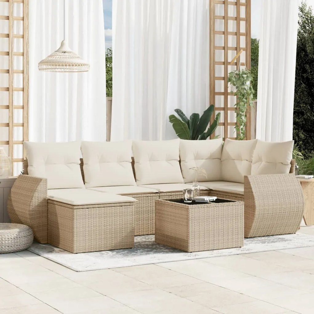 vidaXL 7 pcs conjunto de sofás p/ jardim com almofadões vime PE bege