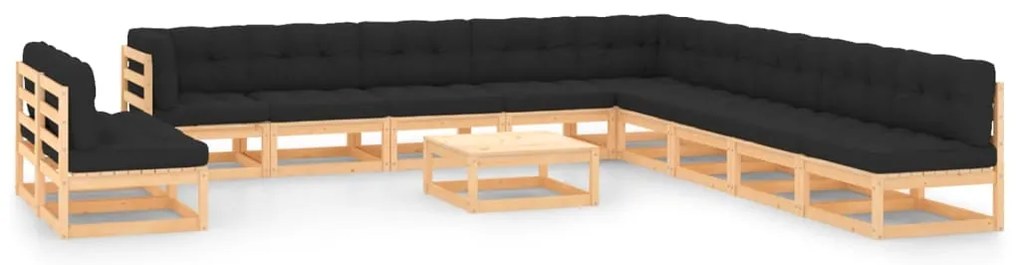 12 pcs conj. lounge jardim c/ almofadões antracite pinho maciço