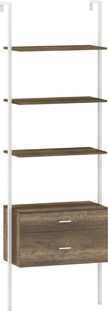 Estante de parede forma de escada com 2 gavetas com estrutura metálica Estante aberta de exposição 60 x 30 x 184 cm Branca