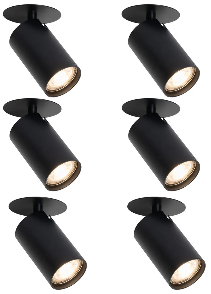 Conjunto de 6 focos embutidos modernos pretos GU10 50mm - Chels