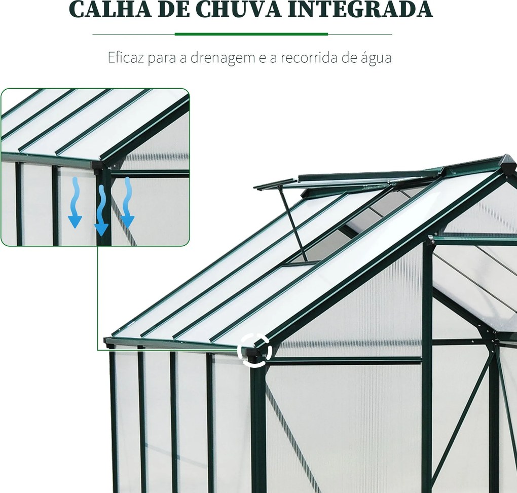 Estufa de Jardim 2x2,5m de Policarbonato e Alumínio Estufa com Clarabó