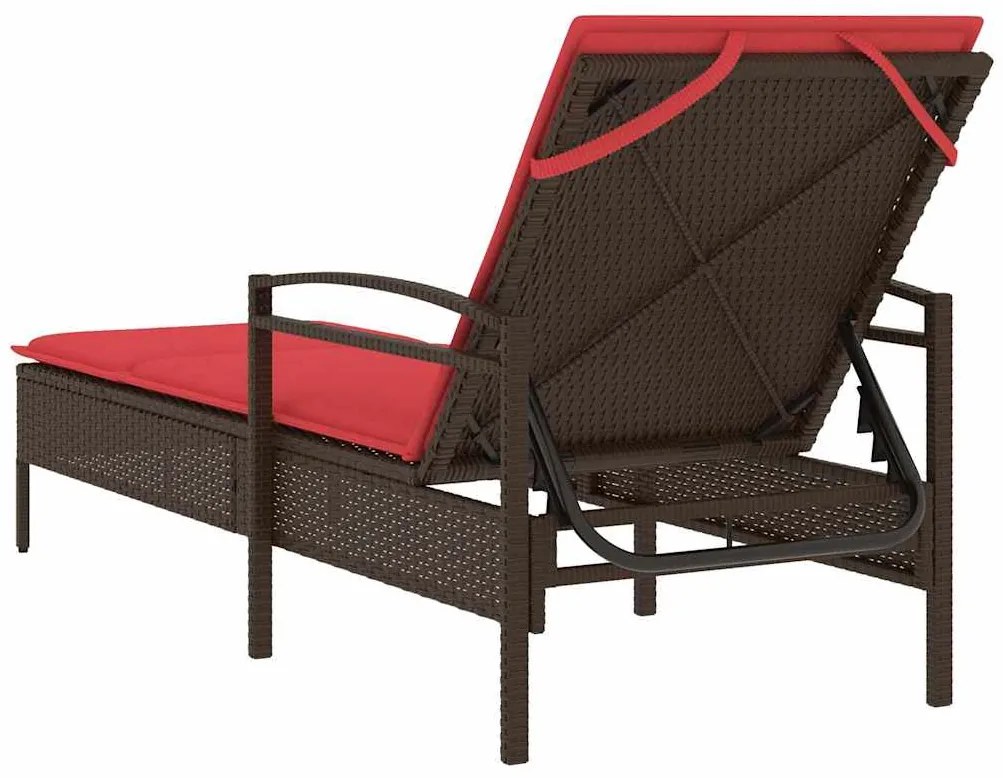 Espreguiçadeira com almofada marrom 63x200x81 cm vime sintético (apena