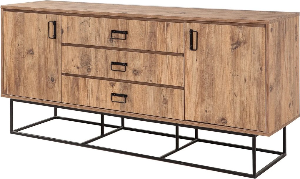 Aparador Mare com Gavetas – Pinho Atlântico e Preto - 180 x 80 x 45 cm