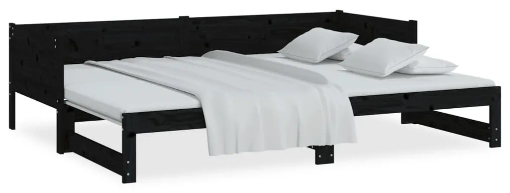 Sofá-cama de puxar pinho maciço preto 2x(80x200) cm