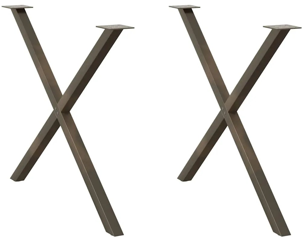 vidaXL Pés para mesa de jantar em formato de X, 2 peças, aço natural, 90x(72-73) cm, aço