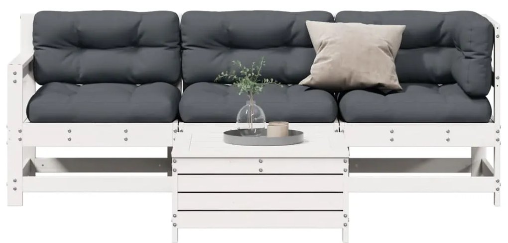vidaXL 4 pcs conj. lounge de jardim c/ almofadões pinho maciço branco