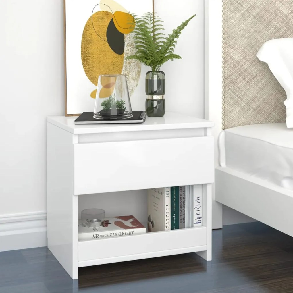 803456 vidaXL Mesas de cabeceira 2 pcs 40x30x39 cm contrapl. branco brilhante