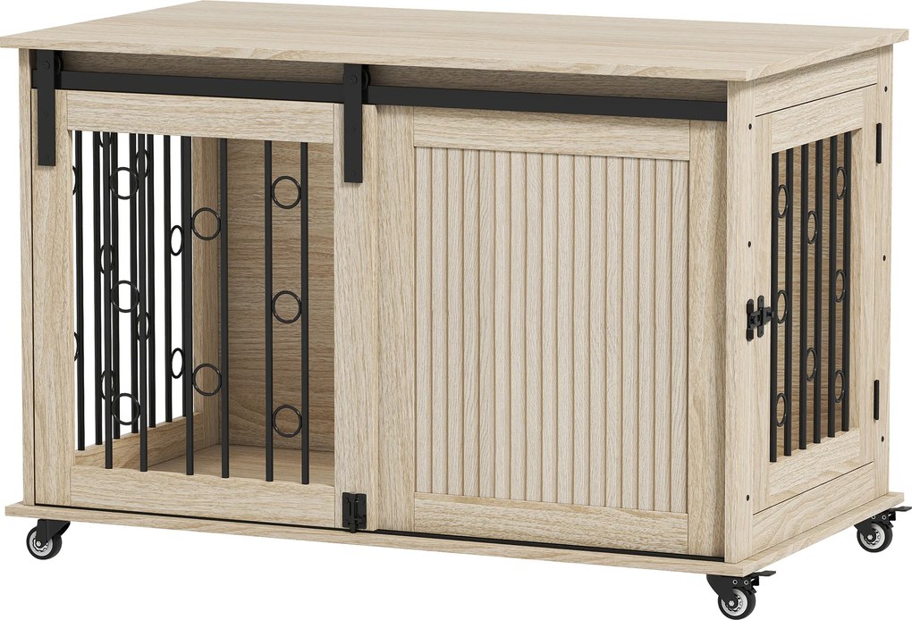 Móvel Gaiola para Cães com Rodas 2 Portas com Fecho para Cães Médios e Grandes 100x56x65 cm Carvalho
