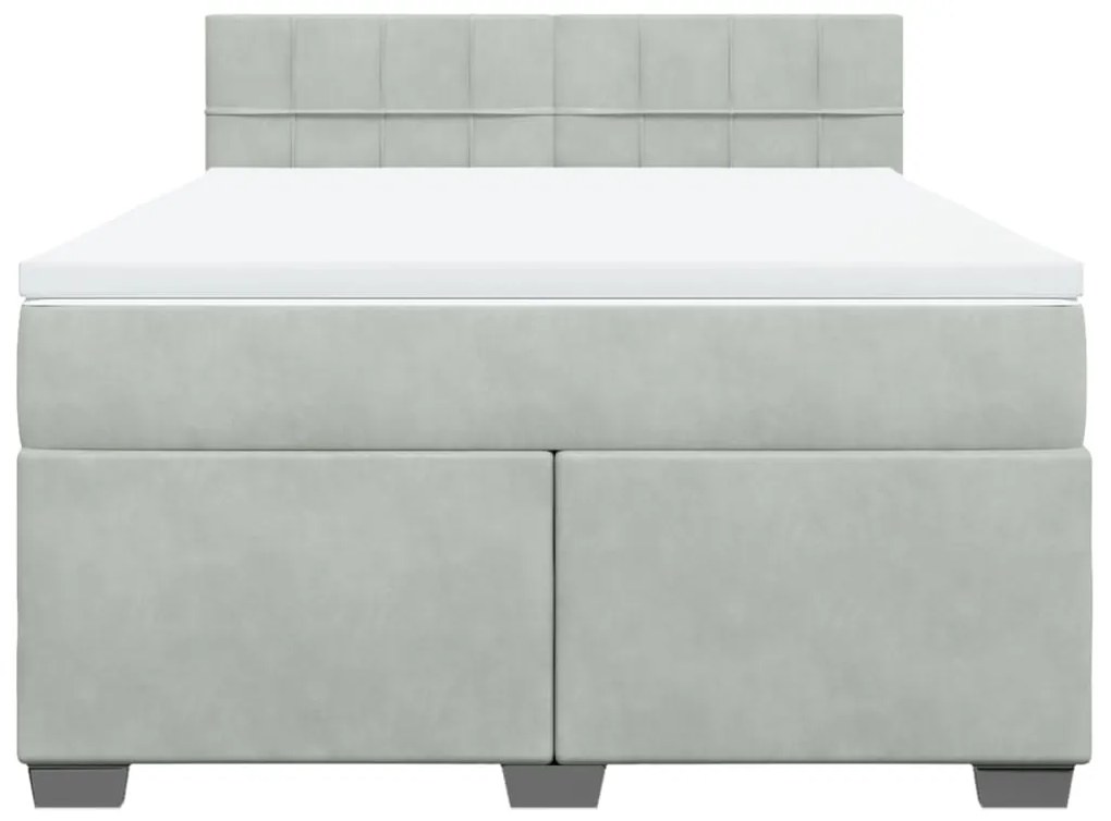 Cama com molas/colchão 160x200 cm veludo cinzento-claro