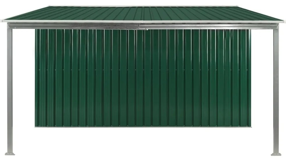Abrigo de jardim com portas de correr 386x312x178 cm aço verde