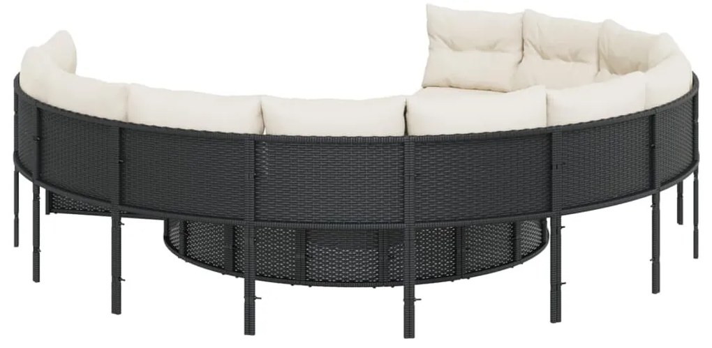 Sofá de jardim com mesa e almofadões redondo vime PE preto