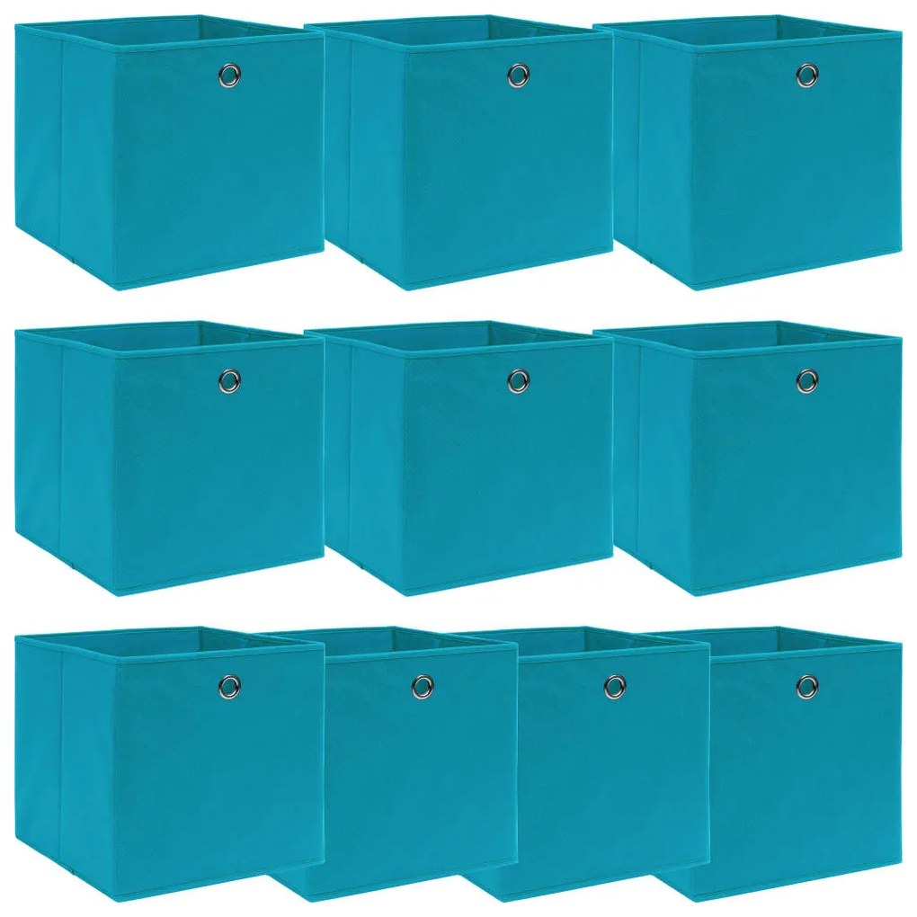 vidaXL Caixas de arrumação 10 pcs 32x32x32 cm tecido azul-bebé