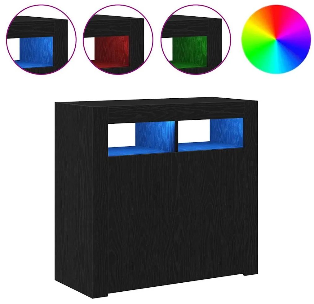 Buffet vidaXL com Luzes LED em Carvalho Preto 80x35x75 cm em Madeira R