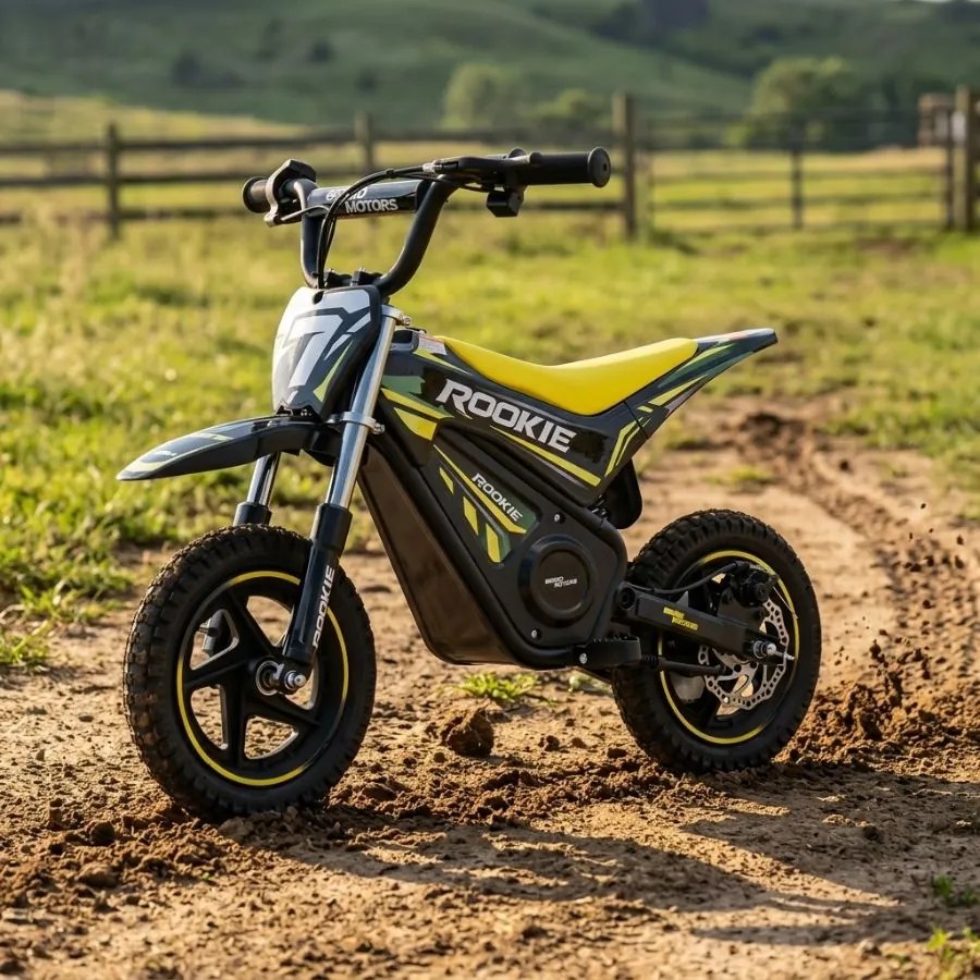 Mota elétrica para crianças ROOKIE 24 V (12"), bateria de lítio, motor sem escovas de 250 W, travão de disco Verde Amarelada