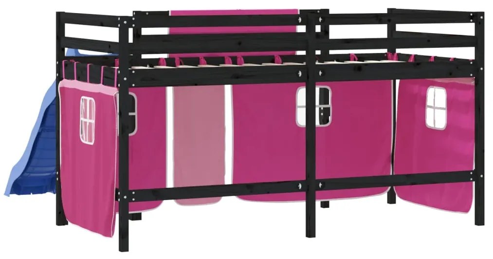 Cama alta p/ criança c/ cortinas 80x200 cm pinho maciço rosa