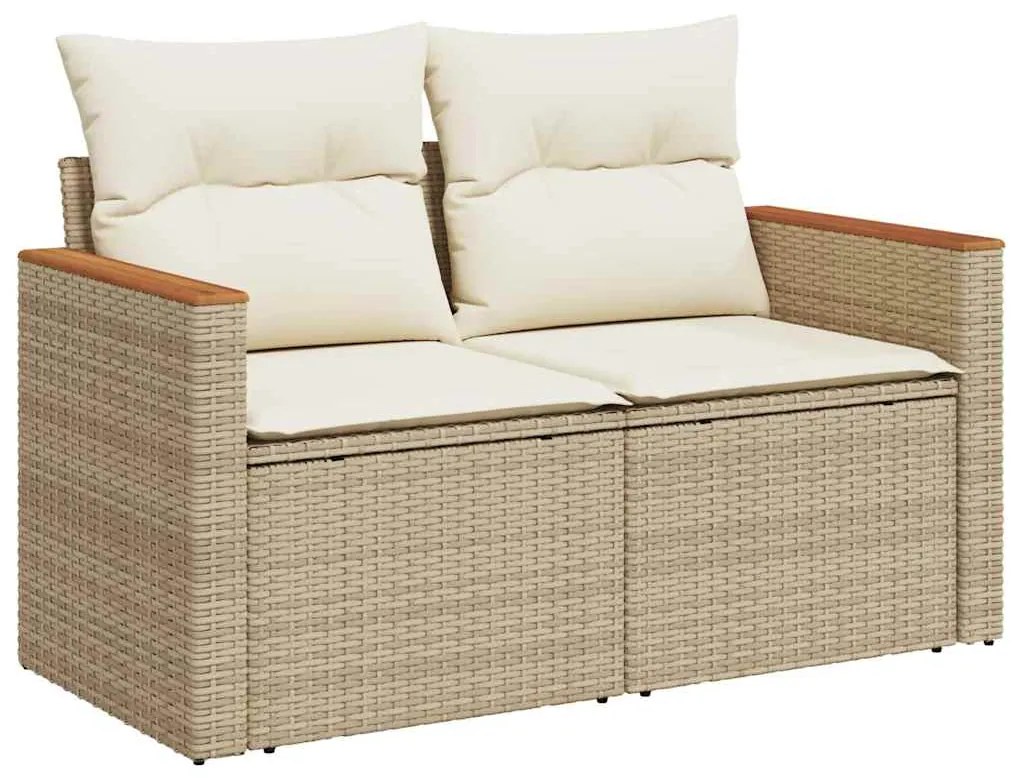 7 pcs conjunto sofás jardim com almofadões vime PE/acácia bege