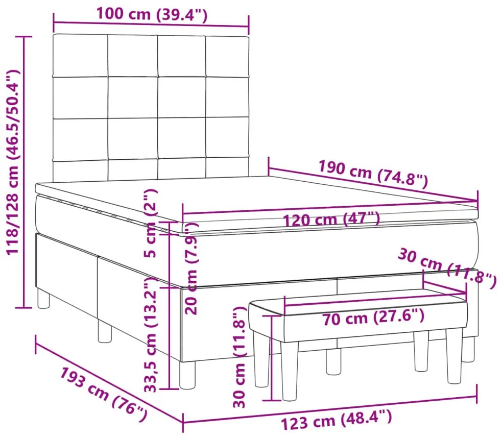 Cama boxspring c/ colchão 120x190cm tecido castanho-acinzentado