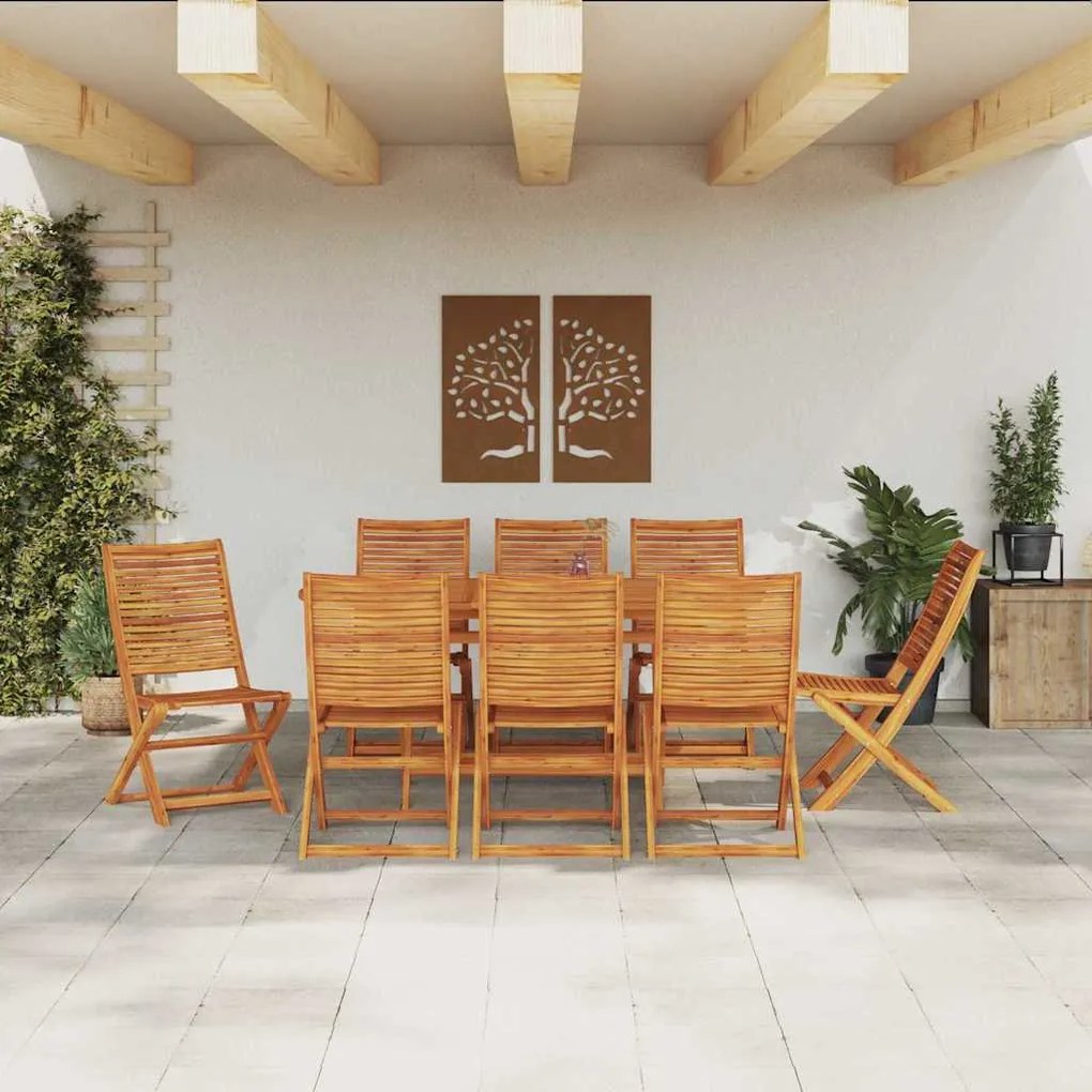 Conjunto de Jantar de Jardim Manual 9 pcs Castanho Largo
