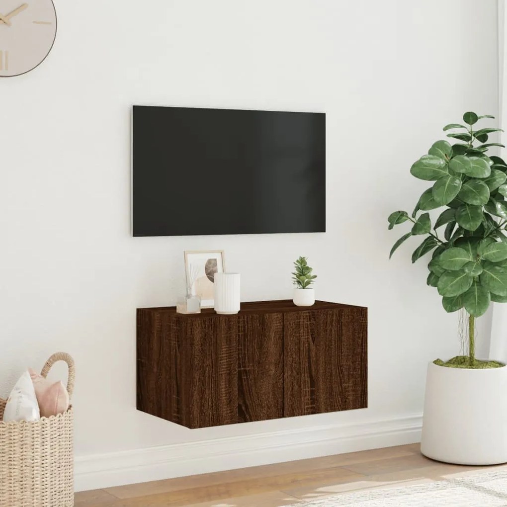Móvel de parede p/ TV c/ luzes LED 60x35x31 carvalho castanho