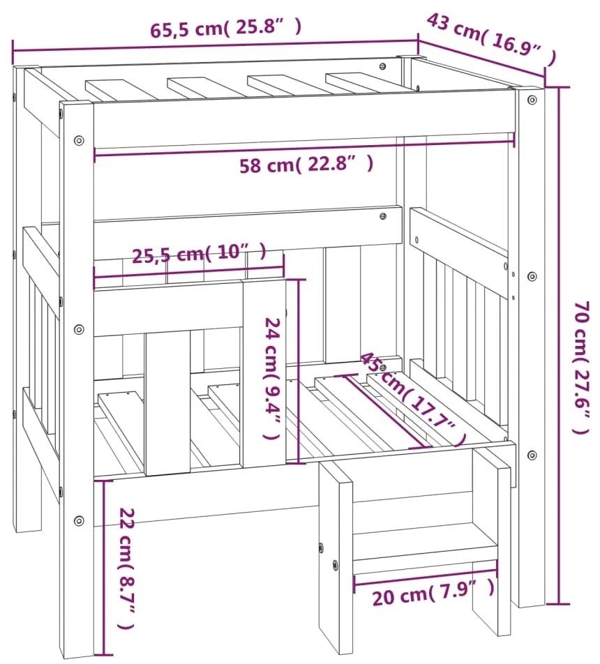 Cama para cães 65,5x43x70 cm madeira de pinho maciça preto