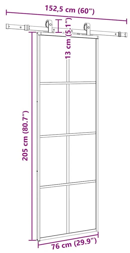 Porta deslizante c/ conj. ferragens 76x205cm vidro ESG preto