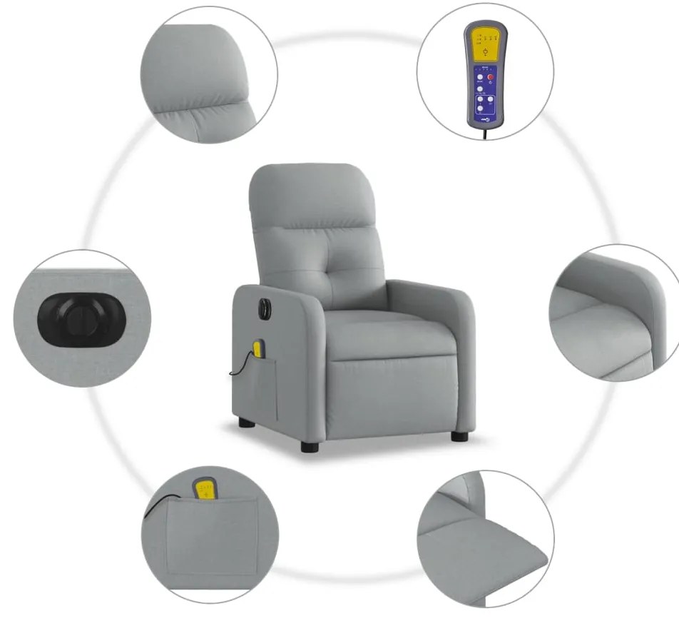 Poltrona de massagens reclinável elétrica tecido cinzento-claro