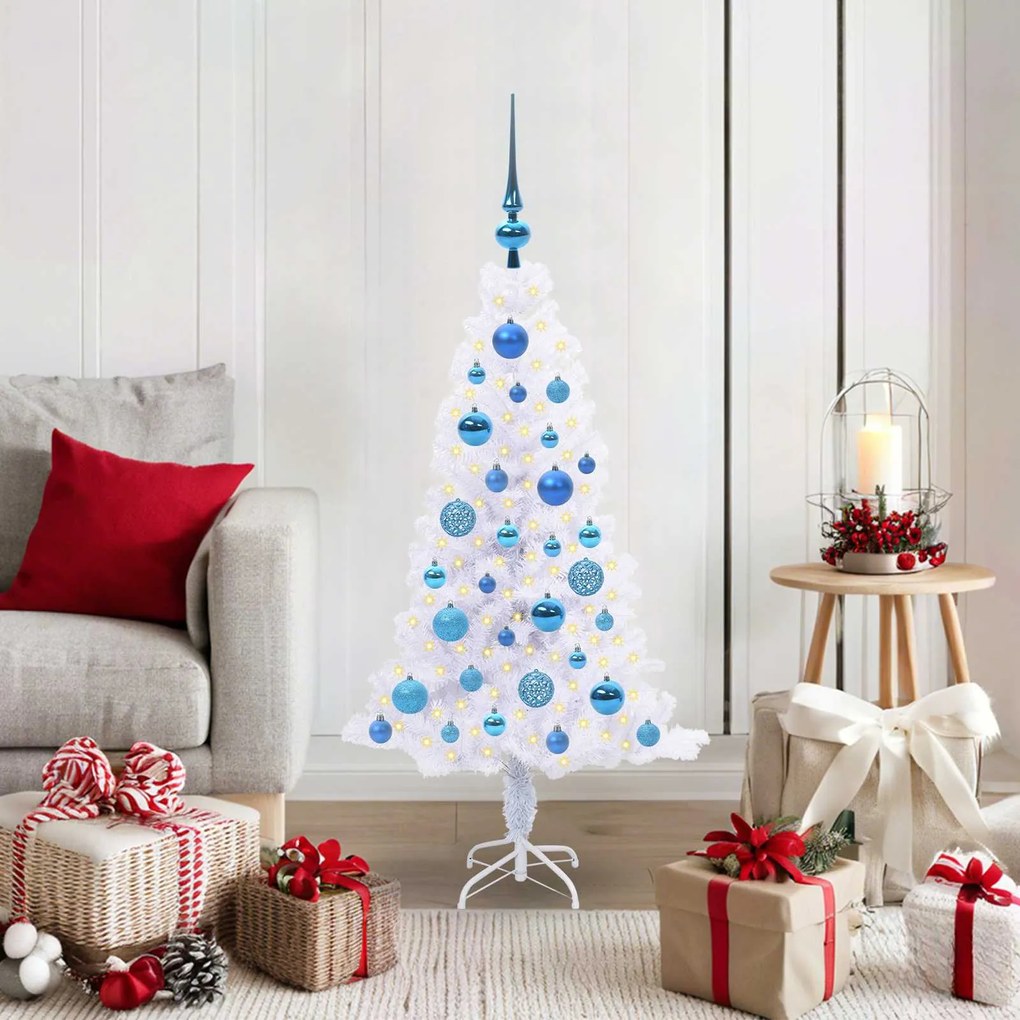 vidaXL Árvore de Natal Artificial com 150 LEDs Branco 120 cm PVC e Aço