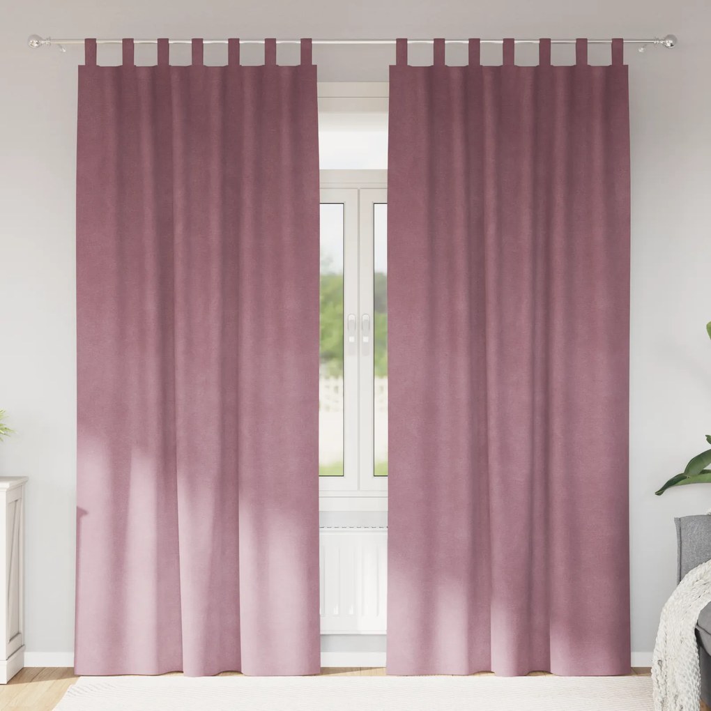 Cortinas Blackout vidaXL com Laços de Pendurar 2 pcs Veludo Rosa Escuro