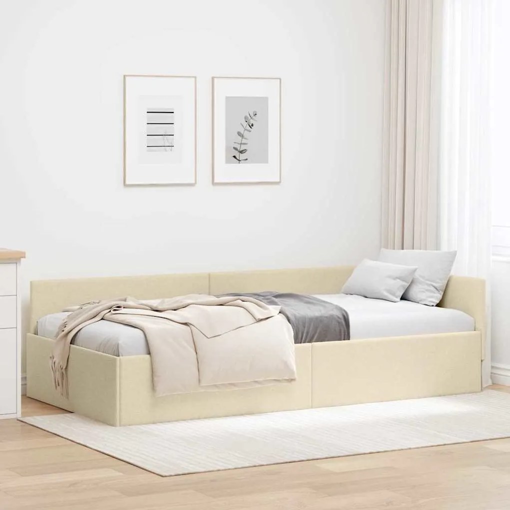 vidaXL Estrutura de Cama de Canto Creme 90 cm x 200 cm Veludo
