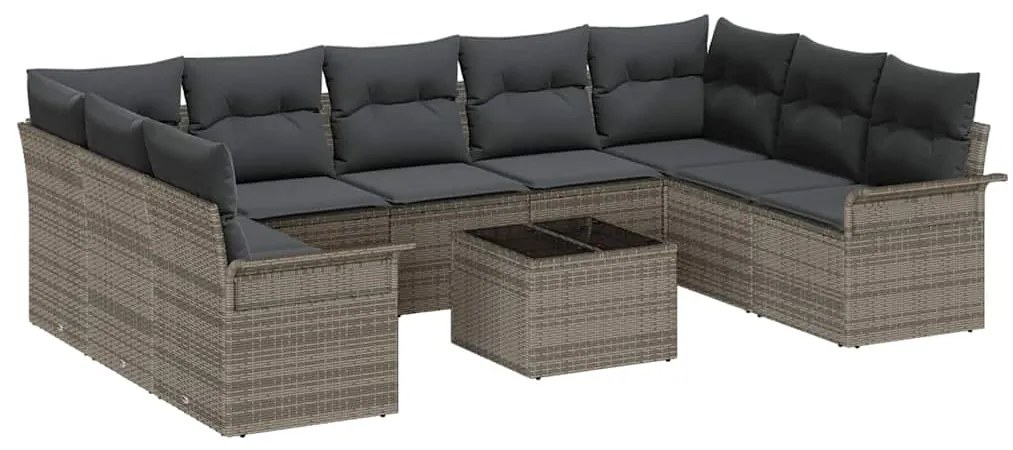 Conjunto de Sofá de Jardim de 9 Peças com Almofadas Rattan Poliéster P