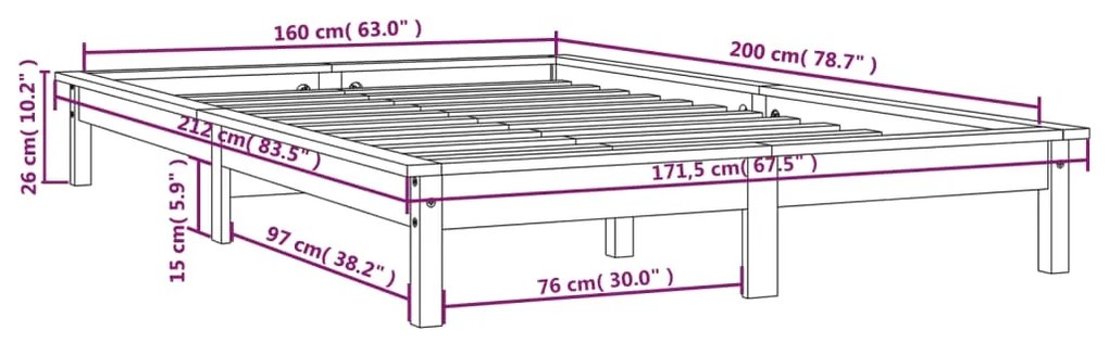 Estrutura de cama 160x200 cm pinho maciço cinzento