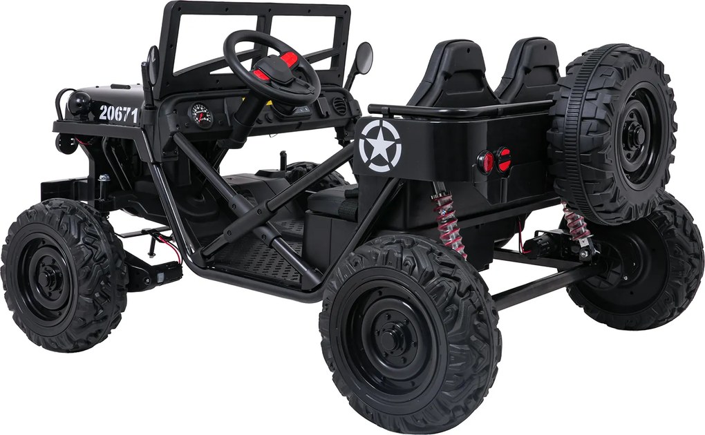 Jipe elétrico para Crianças 2V 4x4 STAR Veículo Militar STAR, Rodas de espuma EVA, Controle remoto Preto