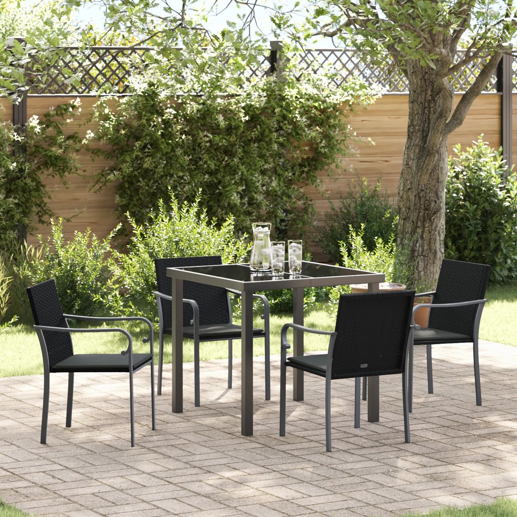 Conjunto de Jantar de Jardim com 5 Peças e Almofadas VidaXL em Rattan Preto