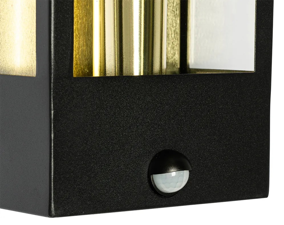 Candeeiro de parede exterior preto com dourado e sensor de movimento - Rotterdam Industrial