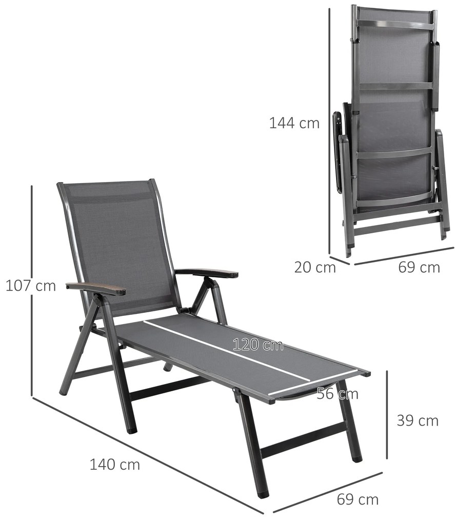 Outsunny Espreguiçadeira de Jardim Reclinável Dobrável de Alumínio com