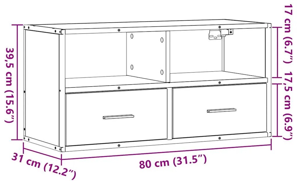Móvel p/ TV 80x31x39,5 cm deriv. madeira/metal cinzento sonoma