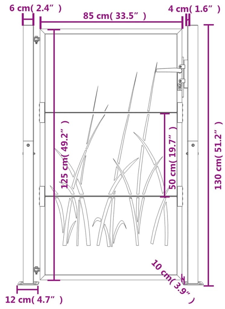 Portão de jardim 105x130 cm aço design erva antracite