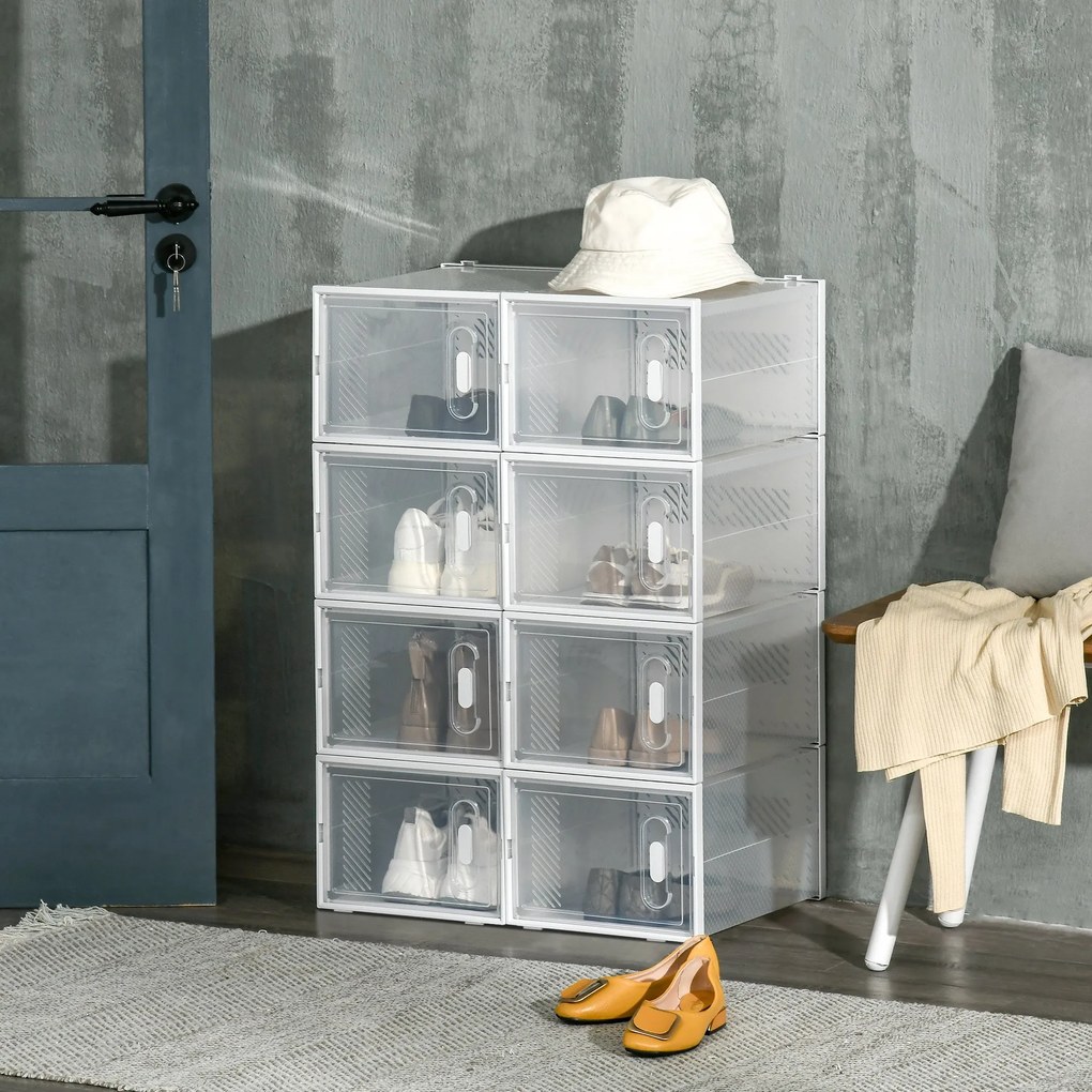 Armário Modular de Plástico Sapateira Modular com 8 Cubos Portas Magnéticas Organizador de Sapatos para Entrada Corredor Dormitório 28x36x21cm Transpa
