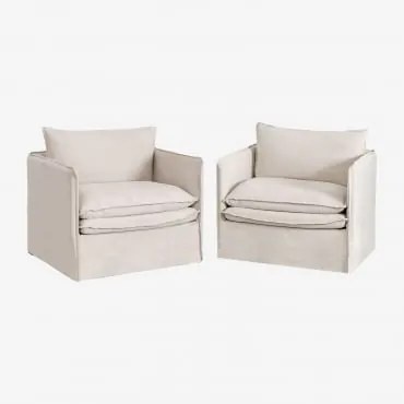 Pack De 2 Poltronas Com Apoios De Braços Em Linho E Algodão Grace Tecido Beige - Sklum
