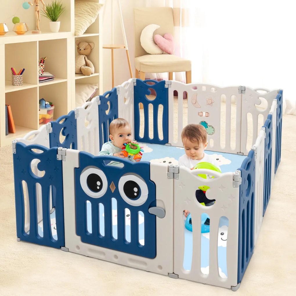 Parque Infantil Bebés com 16 Painéis Centro de Actividades Dobráveis Vedação em Formas Ajustáveis com Brinquedos Educativos Vedação para