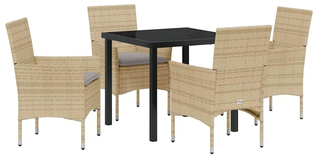 Conjunto de Jantar de Jardim com 5 Peças e Almofadas Bege em Rattan Si