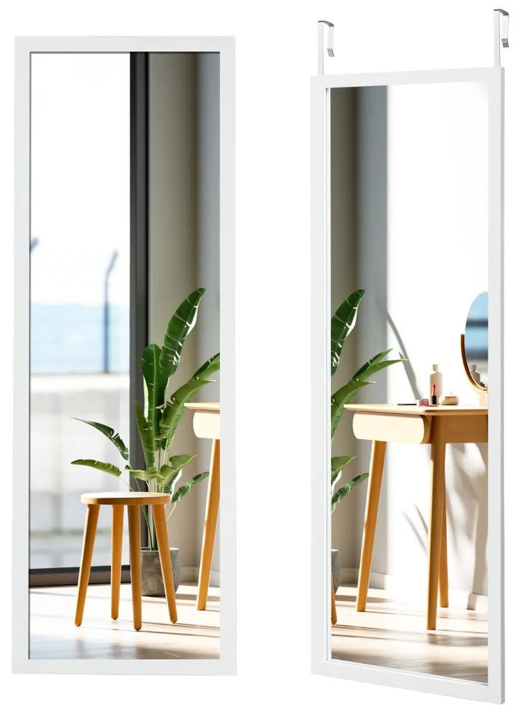 Espelho de parede com ganchos, espelho de maquiagem para porta, quarto, sala de estar, vestiários, 120x37 cm branco