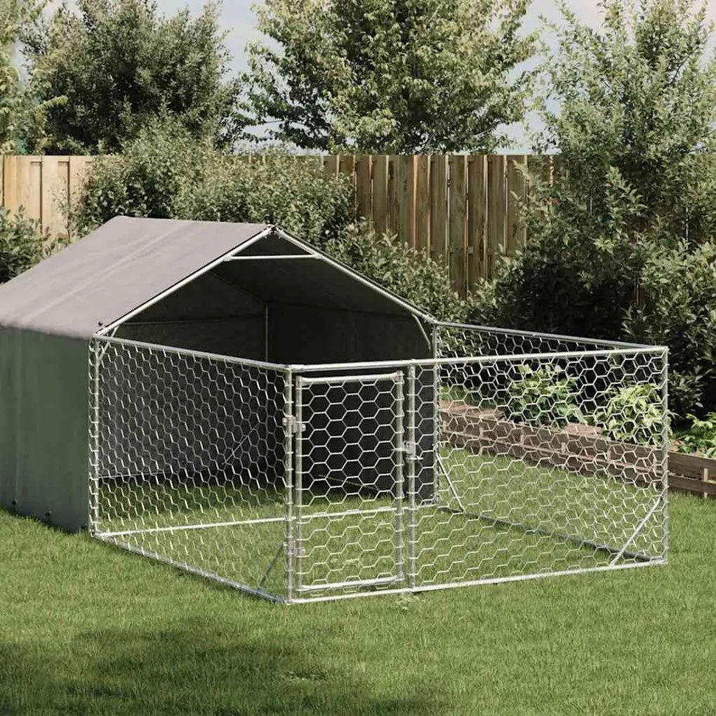 Canil exterior para cães com corredor 5x2x1,5 m aço galvanizado