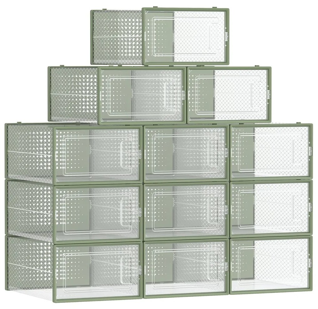 Caixas de sapatos transparentes, empilháveis e dobráveis, para calçado | SONGMICS | 33,3 x 23 x 14 cm | verde laurel | LSP12SG30.